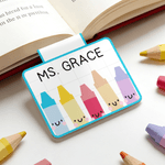 Personalized Cute Colour Crayons Magnetic Bookmark Clip with Name Teacher's Day Birthday Gift for Book Lover Bookworm Teacher