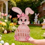 Personalised Cute Easter Bunny Wooden Egg Holder Standing with Name Easter Home Decoration Gift for Boys Girls