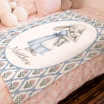 Personalised Bunny Floral Stripes Throw Blanket with Name Home Decor Nursery Bedding Easter Birthday Gift for Kids Newborns