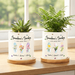 Personalised Birth Flower Plant Ceramic Pot and Bamboo Base with Name Mother's Day Gift for Grandma Mommy
