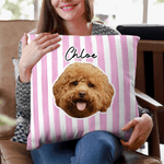 Personalised Watercolour-Style Striped Pet Portrait Soft Cushion with Name Home Use Birthday Gift for Pet Lovers Owners