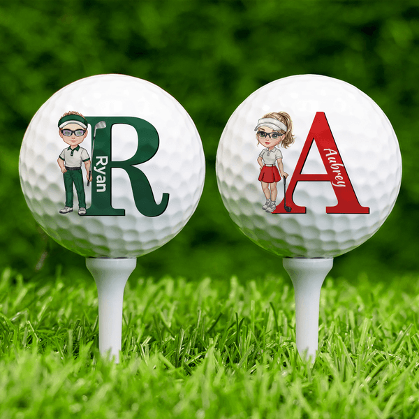 Personalisierter Cartoon-Figur Golfball | mit Namen und Initiale | Sport Geburtstag Geschenk für Golfer Golfliebhaber