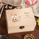 Scatola di legno personalizzata con nome e dati di nascita, stile cartone animato - Regalo di battesimo per neonati