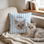 Personalised Watercolour-Style Striped Pet Portrait Soft Cushion with Name Home Use Birthday Gift for Pet Lovers Owners