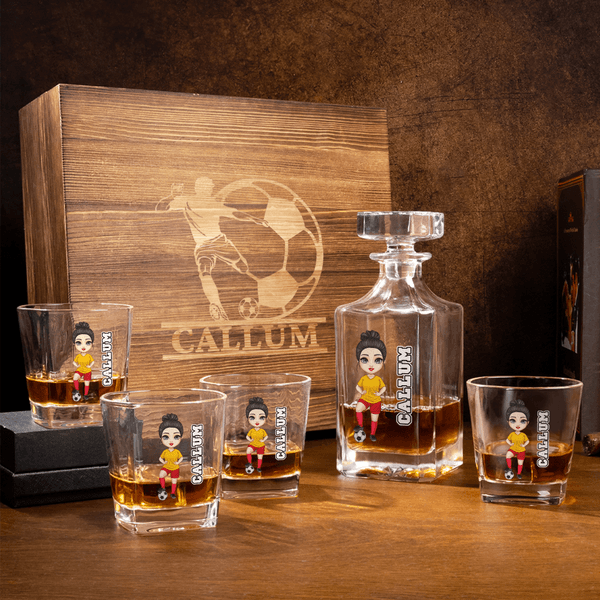 Personalized Soccer Cartoon Character Whiskey Decanter with Name and Number Birthday Game Day Gift for Soccer Lovers