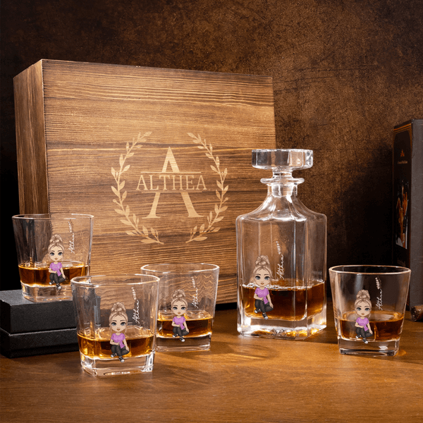 Personalizzati personaggi dei cartoni animati nascita fiore Whiskey Decanter con nome Bar Accessorio festa del papà per uomo donna amante del liquore