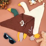 Personalised Cute Mallard Duck Goose 100% Cotton Soft Baby Security Blanket with Embroidered Name Birthday Baby Shower Gift for Newborn New Mom