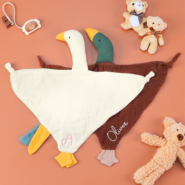 Gepersonaliseerde schattige wilde eend gans 100% katoen zacht Baby veiligheid deken met geborduurde naam verjaardag baby shower gift voor pasgeboren nieuwe moeder