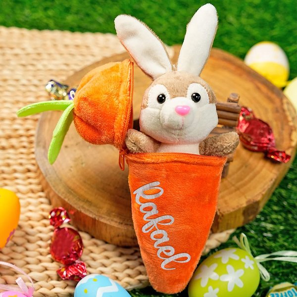 Conejito de peluche personalizado de 100% algodón con nombre y llavero conejito escondido en zanahoria regalo de Pascua y cumpleaños para niños