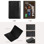 Personalized 3D Cartoon Character Airplane Map PU Leather Passport Holder with Name Travel Essential Birthday Gift for Him Her