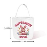 Personalised Happy Easter Faux Yarn Bunny Large Capacity Canvas Basket with Name Eggs Hunting Easter Gift for Boys Girls