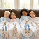 Personalised Bunny Floral Stripes Throw Blanket with Name Home Decor Nursery Bedding Easter Birthday Gift for Kids Newborns