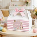 Personalized Cute Peter Rabbit Wreath Bee Bow Gift Box with Handle and Name Easter Party Gift for Boys Girls