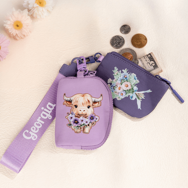 Personalizado lindo Highland Vaca Nacimiento Flor Pulsera Billetera con Nombre Día de la Madre Regalo de cumpleaños para las mujeres