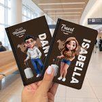 Personalized 3D Cartoon Character Airplane Map PU Leather Passport Holder with Name Travel Essential Birthday Gift for Him Her