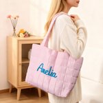 Borsetta in nylon ricamata con avvolgimento del nome, regalo di compleanno essenziale per le donne, con design a lecca-lecca personalizzato e multicolore.
