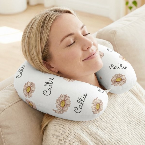 Cuscino da collo personalizzato multicolore con nome, da viaggio, essenziale per l'uso quotidiano, regalo di compleanno per amici e parenti.