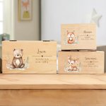 Scatola di legno personalizzata con nome e dati di nascita, stile cartone animato - Regalo di battesimo per neonati