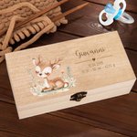 Scatola di legno personalizzata con nome e dati di nascita, stile cartone animato - Regalo di battesimo per neonati