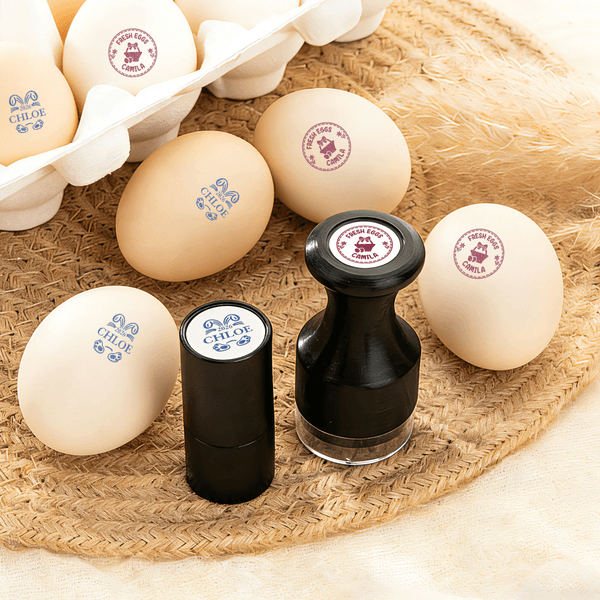 Tampon à oeuf en carton avec encre de qualité alimentaire Nom et texte Cadeau d'anniversaire de Pâques pour la famille Fermier