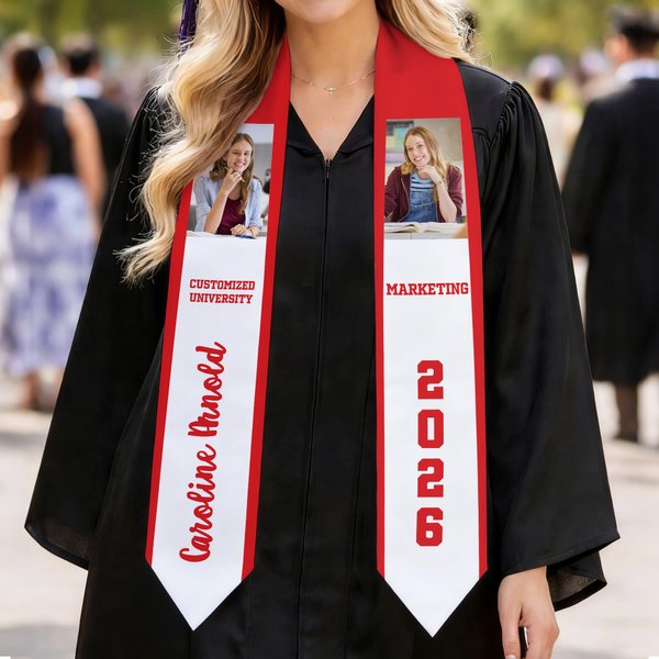 Personalised Multicolour Photo Design Graduation Sash with Name and School Name Graduation Gift for Family Friends Graduates