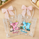 Personalised Cute Cartoon Character Initial Easter Gift Bag with Name and Bow Easter Party Gift for Children