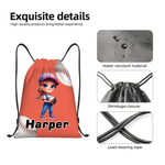 Personalised Cartoon Character Baseball Drawstring Bag with Name Birthday Game Day Gift for Kid Baseball Player