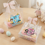 Personalised Cute Cartoon Character Initial Easter Gift Bag with Name and Bow Easter Party Gift for Children