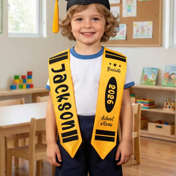 Personalised Cute Crayon Kids Graduation Stole with Name and Year Graduation Gift for Kindergarten Preschool Kids