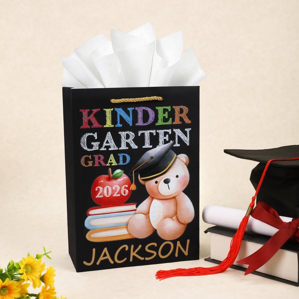 Personalized Cute Graduation Cap Teddy Bear Gift Bag with Name and Year Kindergarten Graduation Gift for Kids Graduates