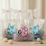 Personalised Cute Cartoon Character Initial Easter Gift Bag with Name and Bow Easter Party Gift for Children