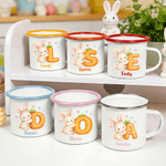 Personalised Healing Illustration Cute Bunny Carrot Initial 12 oz Enamel Mug with Name Daily Use Easter Party Gift for Kids