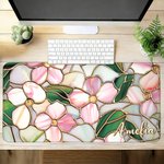 Personalized Retro Stained Glass Floral Mouse Pad Desk Mat with Name Office Birthday Gift for Women Coworkers Friends