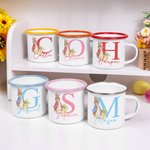 Personalised Cute Easter Peter Rabbit Bunny 12oz Enamel Mug with Initial and Name Christmas Back to School Birthday Gift for Kids
