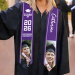 Personalisierte Multicolor Foto Graduierung Schärpe mit Namen Schule und Jahr Graduierung Geschenk für Klasse von 2026 Absolventen
