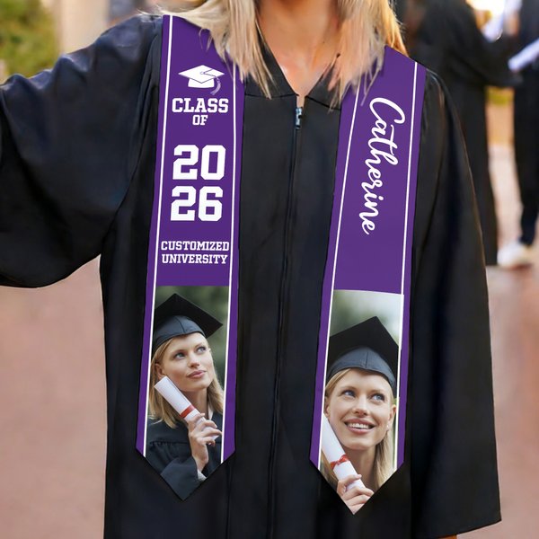 Personalised Multicolour Photo Graduation Sash with Name School and Year Graduation Gift for Class of 2026 Graduates