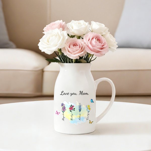 Personalisierte 1-10 Geburt Blumen Keramikvase mit Griff Titel und Namen Geburtstag Muttertag Geschenk für Mama Oma Familie
