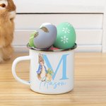 Personalised Cute Easter Peter Rabbit Bunny 12oz Enamel Mug with Initial and Name Christmas Back to School Birthday Gift for Kids