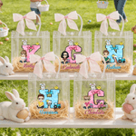 Personalised Cute Cartoon Character Initial Easter Gift Bag with Name and Bow Easter Party Gift for Children