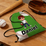 Personalised Cartoon Character Baseball Drawstring Bag with Name Birthday Game Day Gift for Kid Baseball Player
