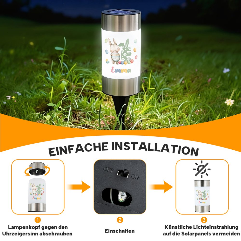 Personalisiertes wasserdichtes Osterhasen Solar Gartenlicht mit Namen und Initiale Gartendeko Alltag Ostern Party Geschenk für Familie Kinder 10