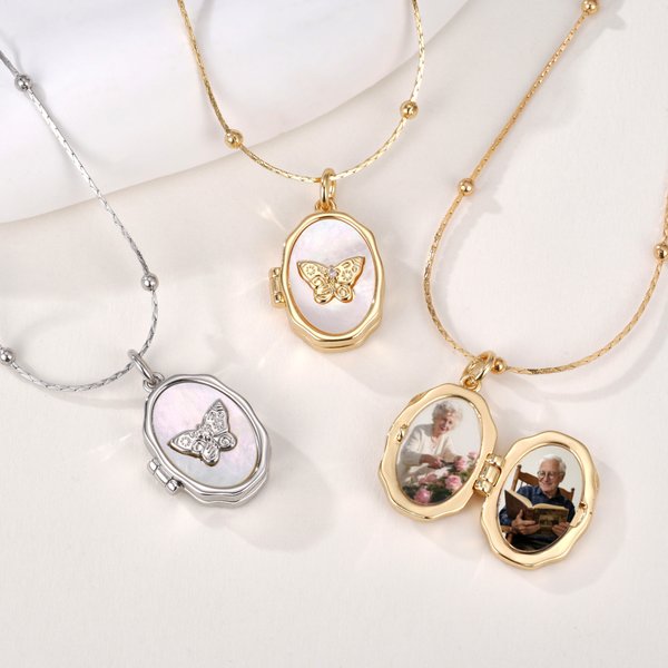 Personalised Butterfly Locket 1-2 Photos Necklace Dainty Jewellery Birthday Anniversary Memorial Gift for Women