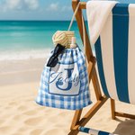 Personalizzato colorato Plaid Cross Stitch Design Initial Drawstring Bag con nome Attività all'aperto Beach Party Regalo di compleanno per gli amici della famiglia