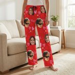 Personliga ansiktsfoton kärlekshjärta dragsko lång pyjamasbyxa med namn Alla hjärtans dag födelsedag jubileumsgåva för kvinnor män barn