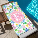 Personalisiertes Aquarellblumen-Strandtuch | mit Namen | Monogramm | groß und schnelltrocknend | Geburtstagsgeschenk für Frau Mutter