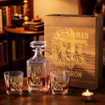 Personalised American Flag Lion Whiskey Decanter Box Set with Name Birthday Anniversary Father's Day Gift for Men Friends