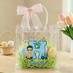 Personalised Cute Cartoon Character Initial Easter Gift Bag with Name and Bow Easter Party Gift for Children