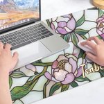 Personalized Retro Stained Glass Floral Mouse Pad Desk Mat with Name Office Birthday Gift for Women Coworkers Friends