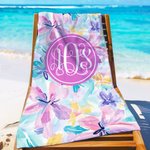 Personalisiertes Aquarellblumen-Strandtuch | mit Namen | Monogramm | groß und schnelltrocknend | Geburtstagsgeschenk für Frau Mutter