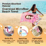 Personalised Cartoon Beach Character Quick Dry Oversized Beach Towel with Name and Drawstring Bag Summer Vacation Party Birthday Gift for Kids Family